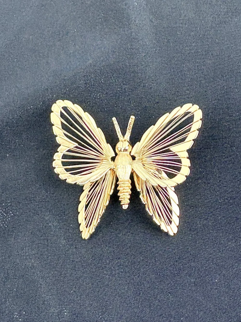 Vintage Monet Spinneret Butterfly Brooch Pin Gold Tone Wire Wings 1960s Signed